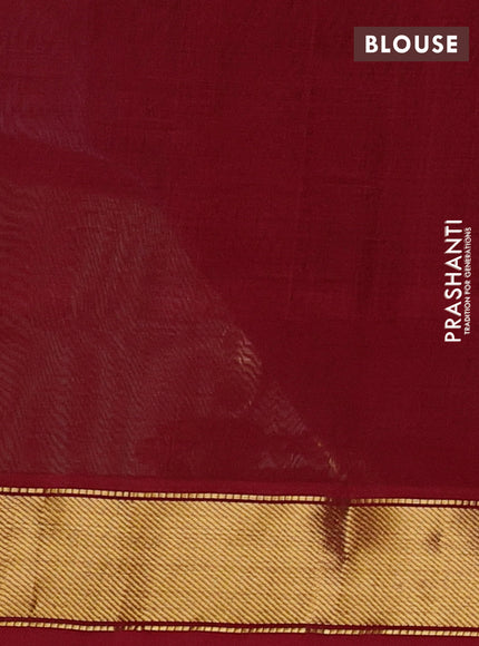 Silk cotton saree peacock green and maroon with plain body and zari woven border
