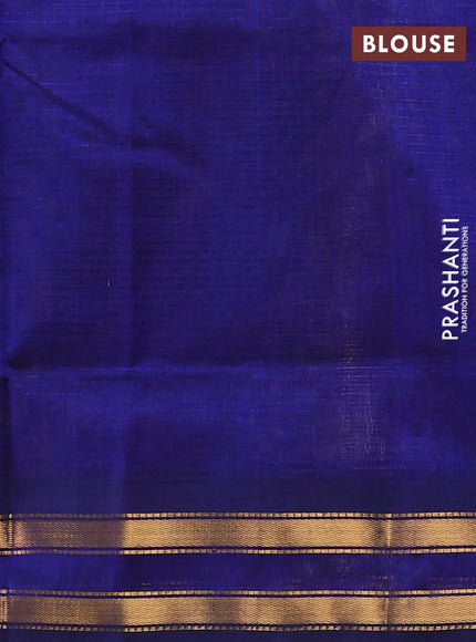 Silk cotton saree pale yellow and royal blue with plain body and zari woven border