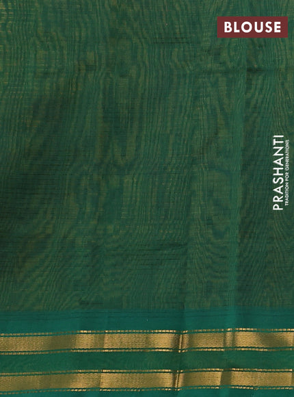 Silk cotton saree dual shade of dark mustard and green with plain body and zari woven border