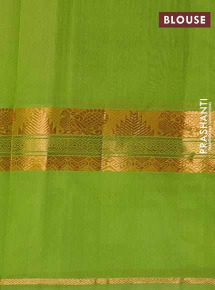 Silk cotton saree pink and light green with plain body and rettapet zari woven border