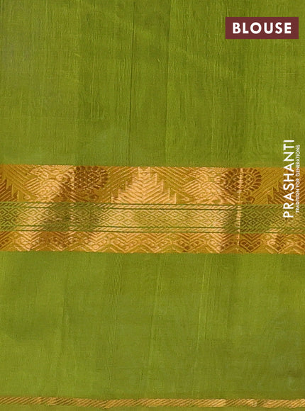 Silk cotton saree royal blue and light green with plain body and rettapet zari woven border