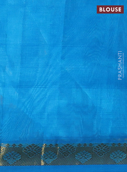 Silk cotton saree beige and cs blue with plain body and zari woven border