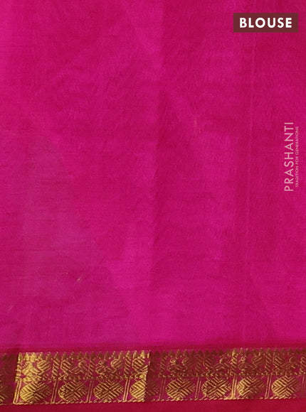 Silk cotton saree sandal and pink with plain body and zari woven border