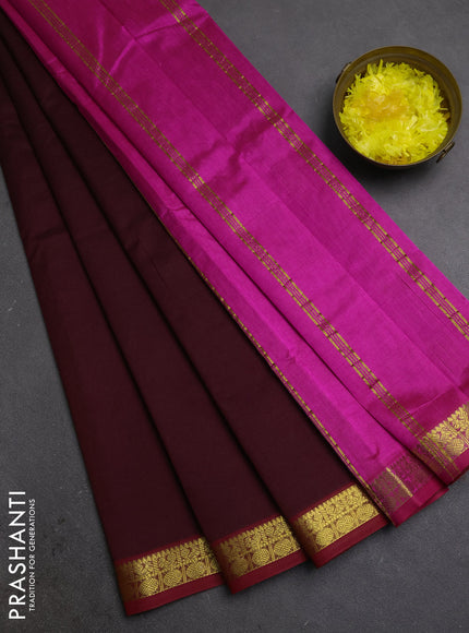 Silk cotton saree deep maroon and pink with plain body and zari woven border