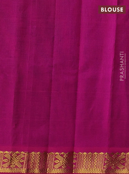 Silk cotton saree bottle green and pink with plain body and zari woven border