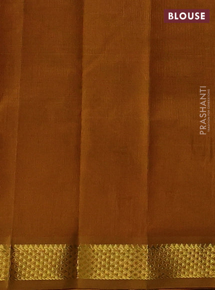 Silk cotton saree maroon and dark mustard with plain body and zari woven border