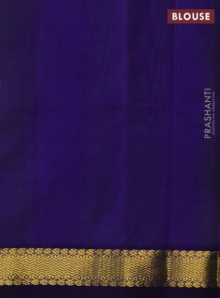 Silk cotton saree parrot green and blue with plain body and zari woven border