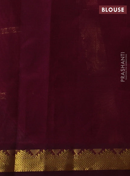 Silk cotton saree mustard yellow and wine shade with plain body and zari woven border