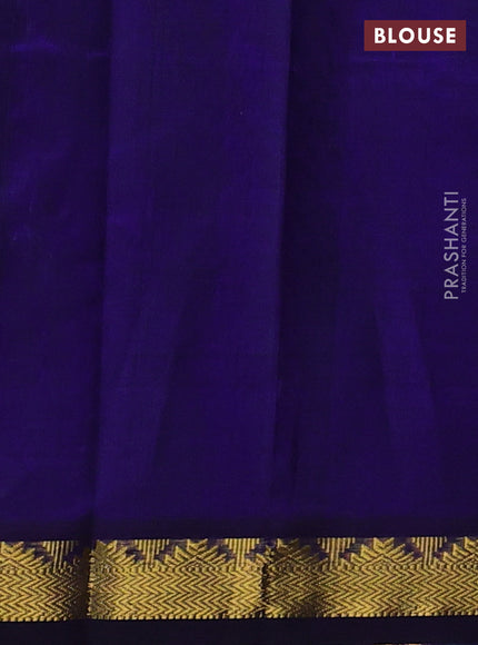 Silk cotton saree dual shade of bluish green and blue with plain body and zari woven border