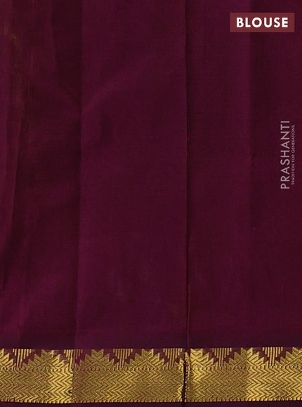 Silk cotton saree mustard green and wine shade with plain body and zari woven border