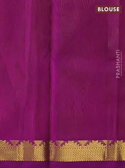 Silk cotton saree mustrad green and purple with plain body and zari woven border