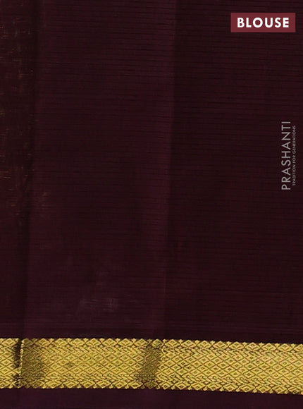 Silk cotton saree dual shade of mustard green and wine shade with allover stripe pattern and zari woven border