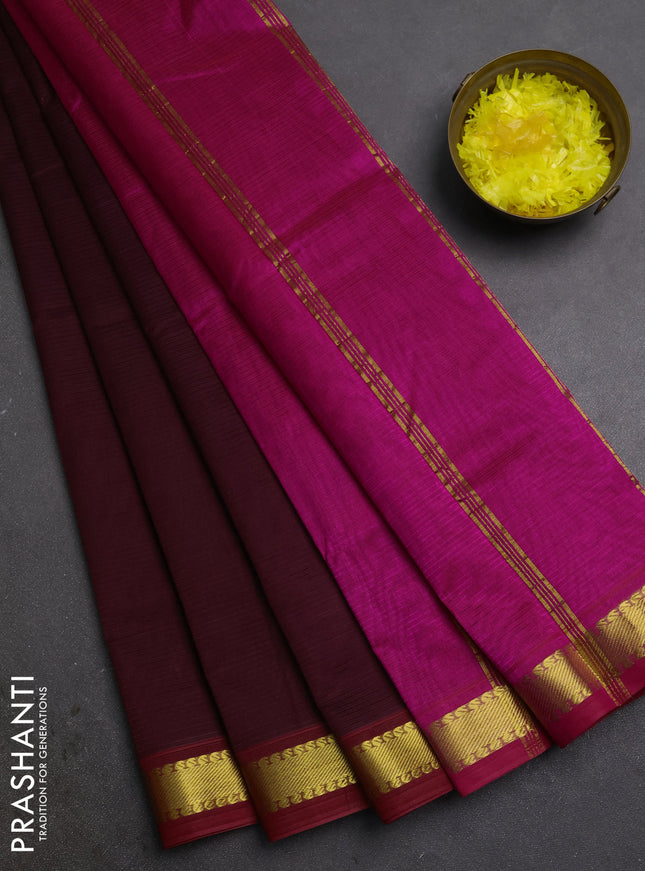 Silk cotton saree wine shade and pink with allover stripe pattern and zari woven border