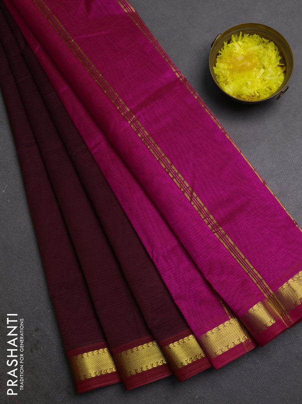 Silk cotton saree wine shade and pink with allover stripe pattern and zari woven border