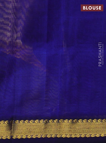 Silk cotton saree sandal and blue with plain body and zari woven border