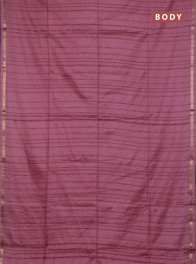 Makta silk saree mauve pink and pink shade with allover stripe pattern and zari woven border