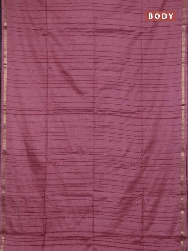 Matka silk saree mauve pink and pink shade with allover stripe pattern and zari woven border