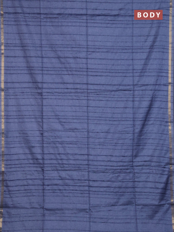 Matka silk saree bluish grey and peacock blue with allover stripe pattern and zari woven border
