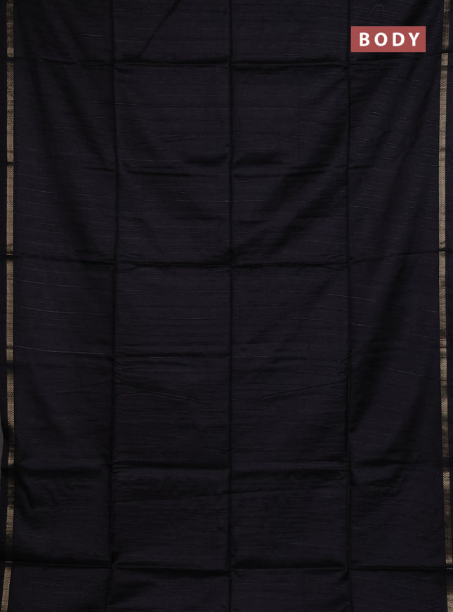 Makta silk saree black with allover stripe pattern and zari woven border