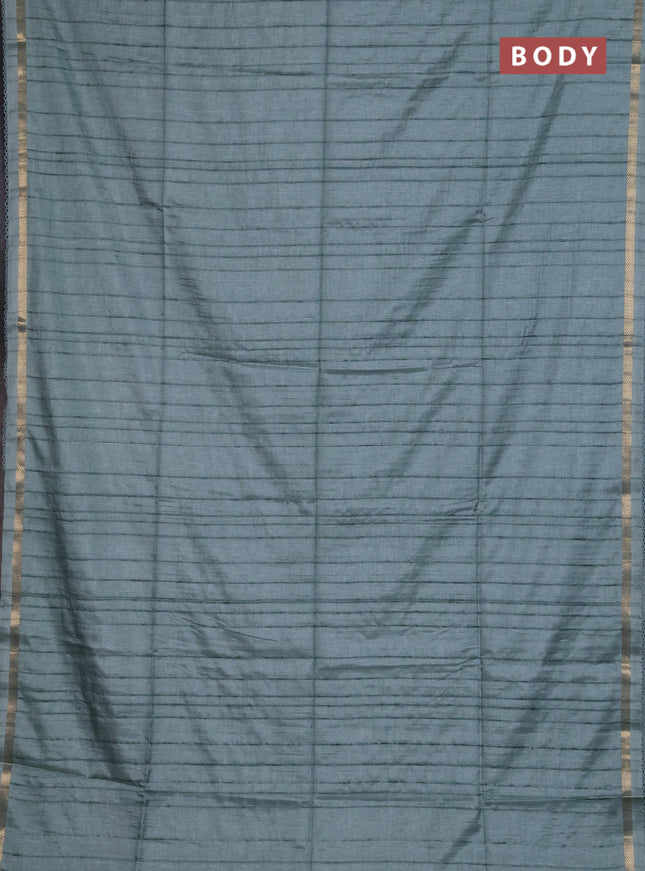 Makta silk saree teal green and peacock green with allover stripe pattern and zari woven border