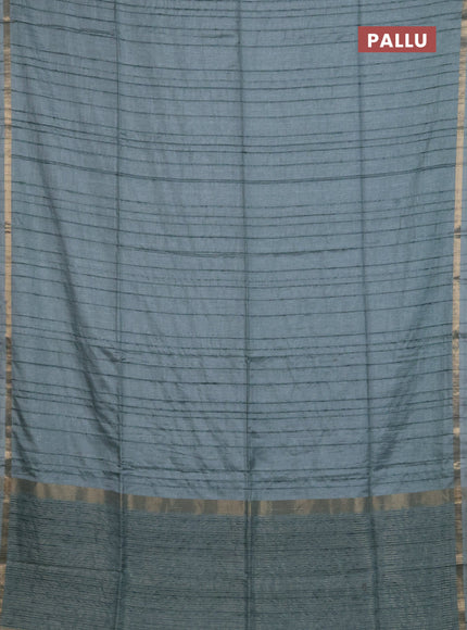 Makta silk saree teal green and peacock green with allover stripe pattern and zari woven border