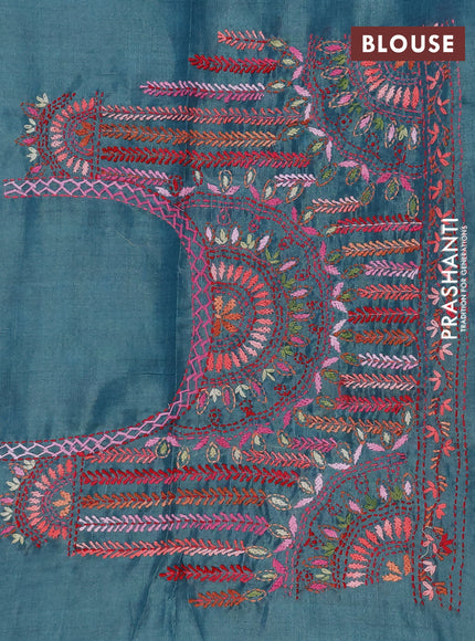 Makta silk saree teal green and peacock green with allover stripe pattern and zari woven border