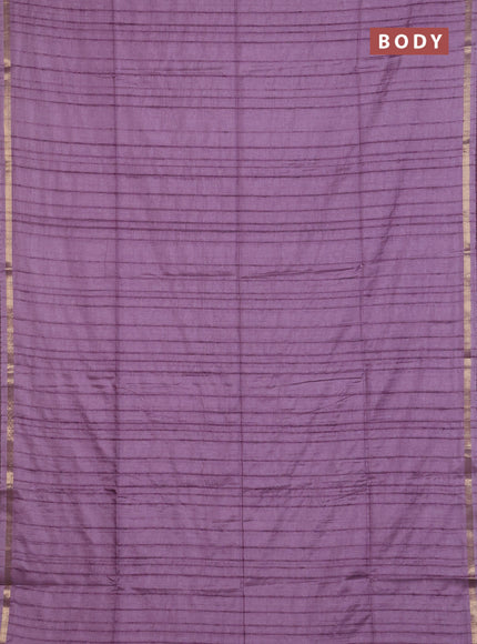 Makta silk saree pastel purple and wine shade with allover stripe pattern and zari woven border