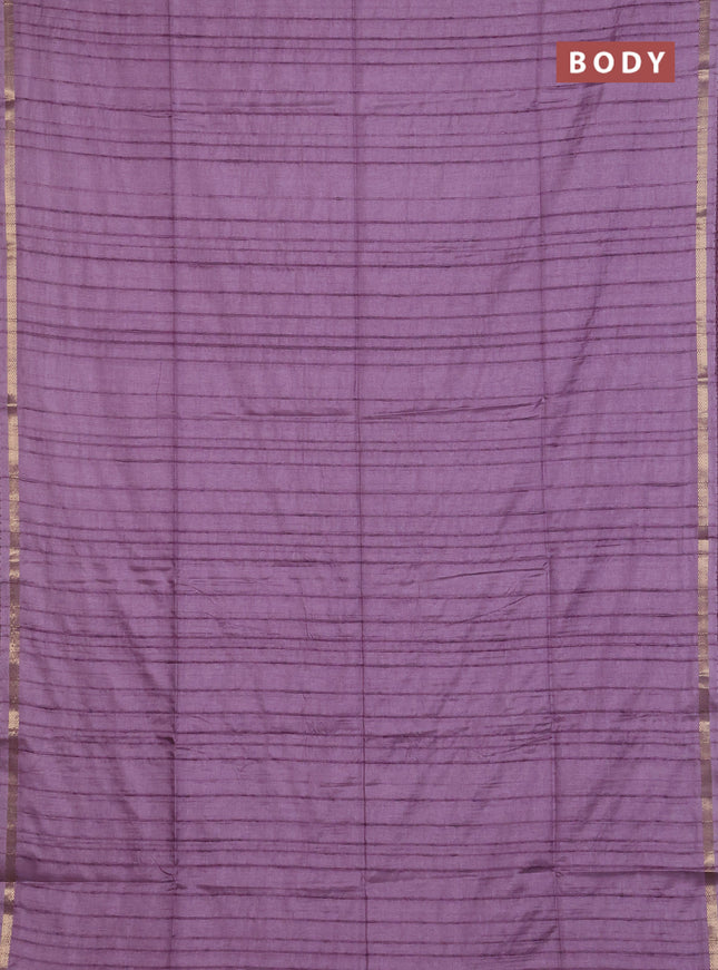 Makta silk saree pastel purple and wine shade with allover stripe pattern and zari woven border