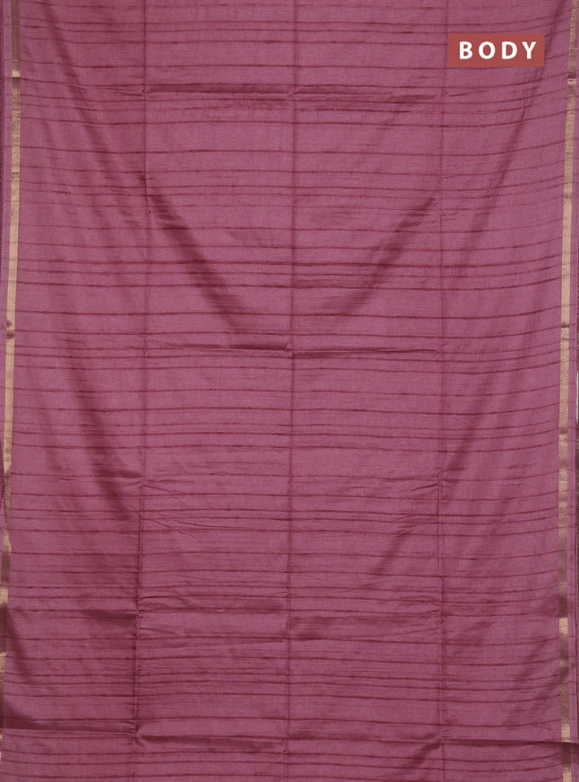 Makta silk saree mauve pink and pink with allover stripe pattern and zari woven border