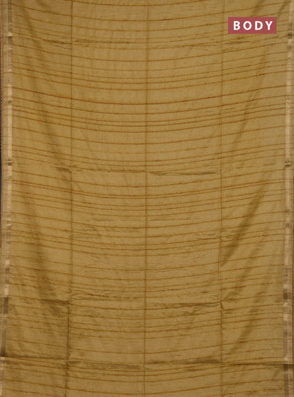 Makta silk saree mustard shade with allover stripe pattern and zari woven border