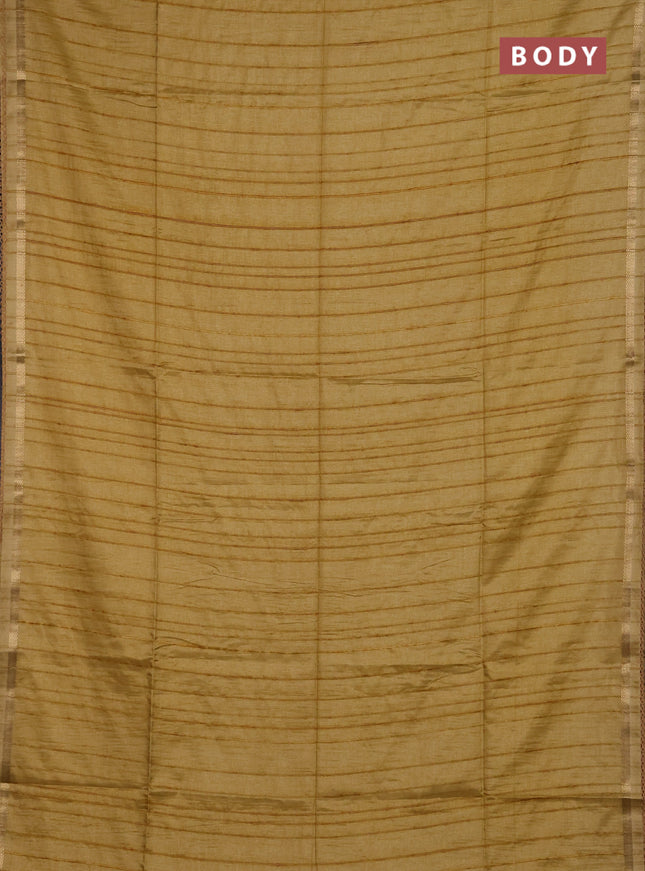 Makta silk saree mustard shade with allover stripe pattern and zari woven border