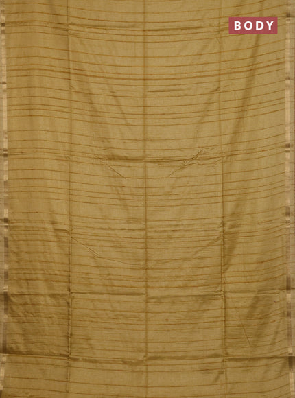 Makta silk saree mustard shade with allover stripe pattern and zari woven border