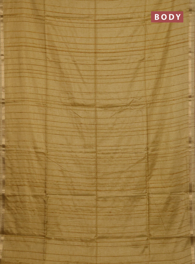 Makta silk saree mustard shade with allover stripe pattern and zari woven border