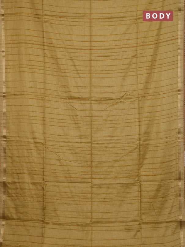 Matka silk saree mustard shade with allover stripe pattern and zari woven border