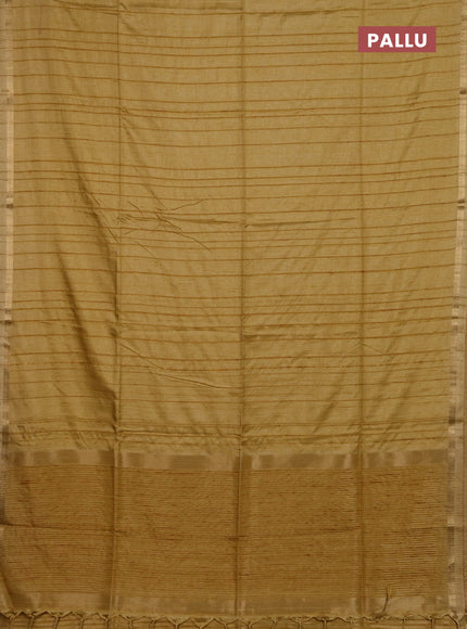 Makta silk saree mustard shade with allover stripe pattern and zari woven border