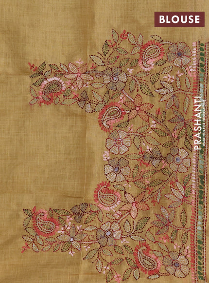 Makta silk saree mustard shade with allover stripe pattern and zari woven border