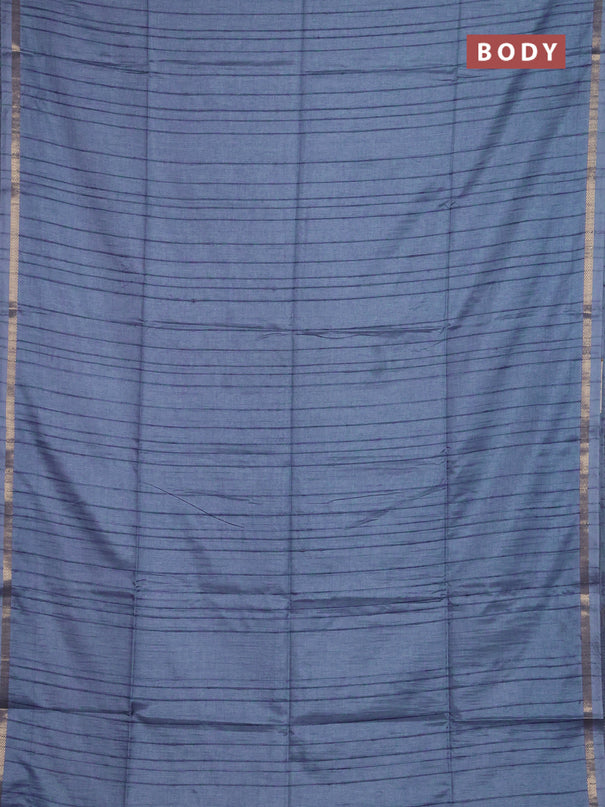Matka silk saree bluish grey with allover stripe pattern and zari woven border