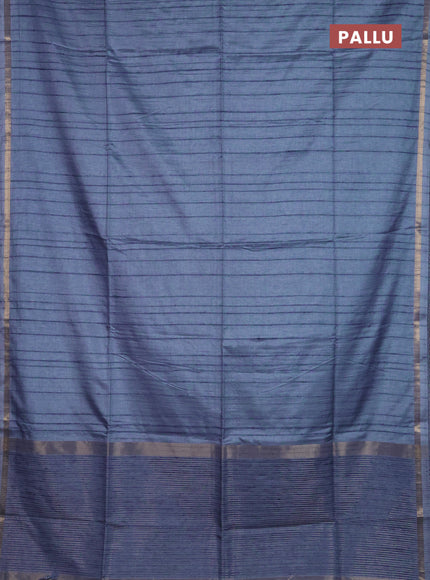 Makta silk saree bluish grey with allover stripe pattern and zari woven border
