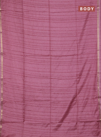 Makta silk saree mauve pink with allover stripe pattern and zari woven border