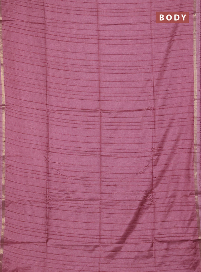 Makta silk saree mauve pink with allover stripe pattern and zari woven border