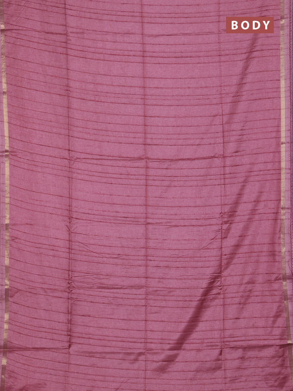 Matka silk saree mauve pink with allover stripe pattern and zari woven border