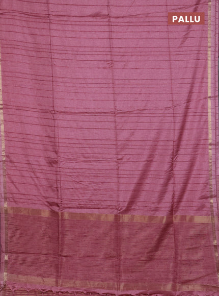 Makta silk saree mauve pink with allover stripe pattern and zari woven border