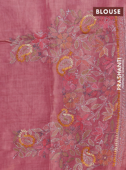 Makta silk saree mauve pink with allover stripe pattern and zari woven border