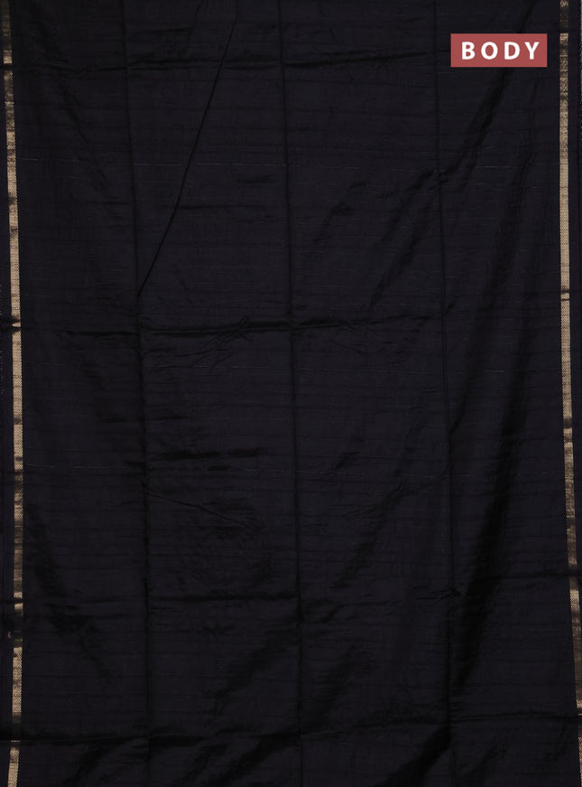 Makta silk saree black with allover stripe pattern and zari woven border