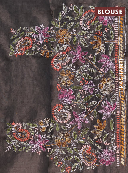 Makta silk saree black with allover stripe pattern and zari woven border