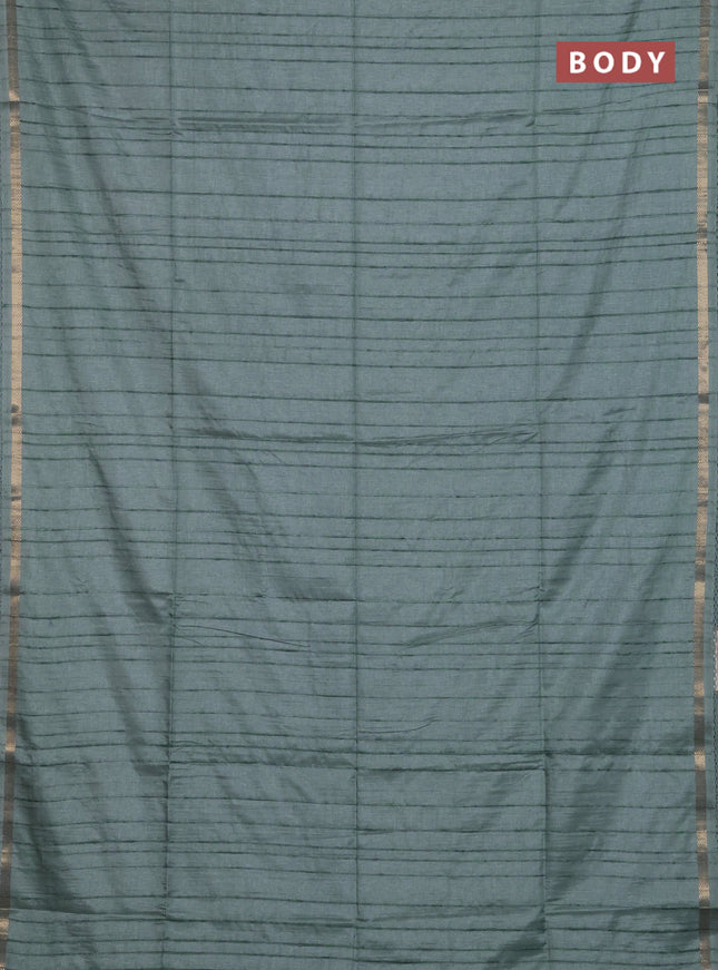 Makta silk saree teal green with allover stripe pattern and zari woven border