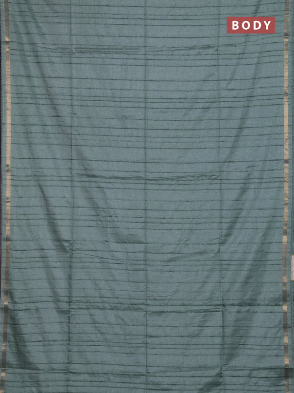 Matka silk saree teal green with allover stripe pattern and zari woven border