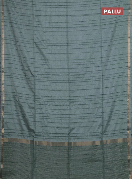 Makta silk saree teal green with allover stripe pattern and zari woven border