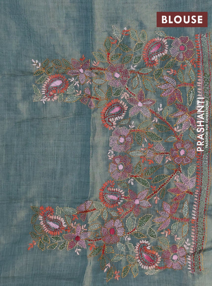 Makta silk saree teal green with allover stripe pattern and zari woven border