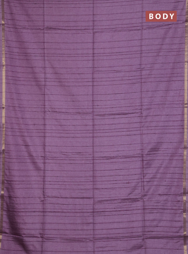 Makta silk saree lavender with allover stripe pattern and zari woven border